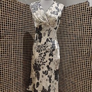 Sleeveless Classy Midi Dress, Black and Cream Midi